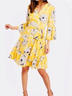 Eliza J Floral Bell Sleeve Ruffle Tiered Fit Flare Dress